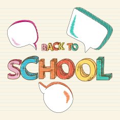 Back to school text colourful speech bubbles illustration