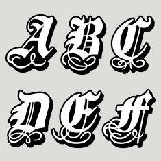 Gothic alphabet letters a b c d e f N2