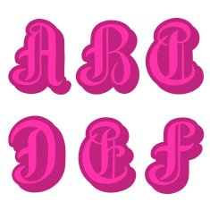 Alphabet letters A B C D in pink capitals