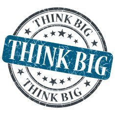 Think Big blue grunge round stamp on white background