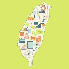 Map of Taiwan with technology icons