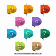 Number in Bookmark Label long shadow Flat Icons Set