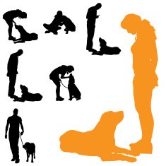 Vector silhouette of people with dog N42