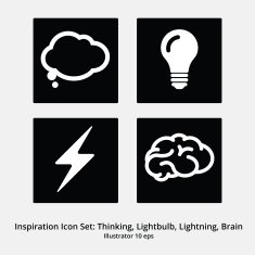 Inspiration Icon Set Thinking Lightbulb Lightning Brain
