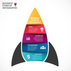 Vector spaceship infographic Rocket template for growth diagram graph presentation