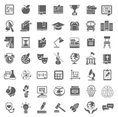 Modern Flat School Icons Monochrome Silhouettes