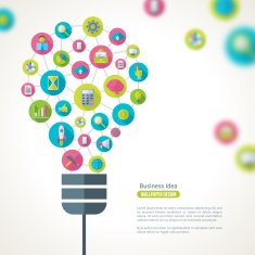 Light Bulb with Business Icons Pattern