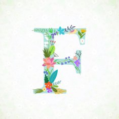 The letter F Bright floral element of colorful alphabet