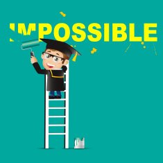Graduate student Man erasing the word impossible