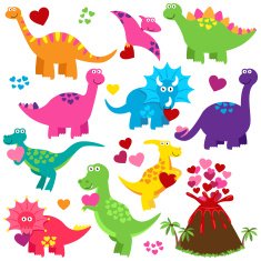 Vector Set of Valentine's Day or Love Themed Dinosaurs N2