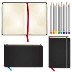 Set of sketchbooks rainbow pencils open book