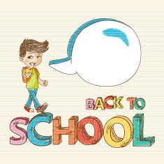 Back to School colourful kid walks and speaks drawing N2