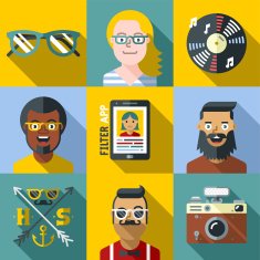 Hipster lifestyle people square icon set 3 Trendy illustrations