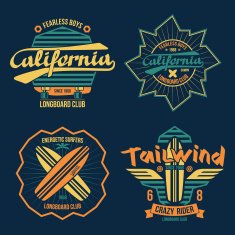Longboard surfing retro emblem N2