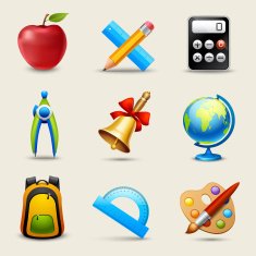 Realistic School Icons Set N2