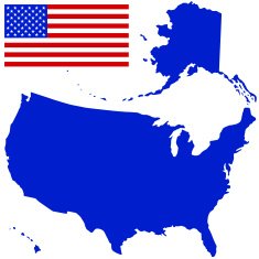Silhouette map and flag of the USA