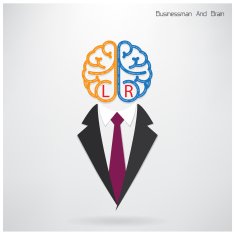 businessman symbol with left and right brain sign