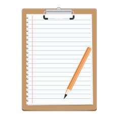 Clipboard with blank paper and pensil