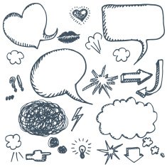 Set of signs symbols and speech bubbles hand drawn N2