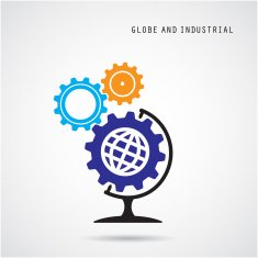 Creative gear abstract vector logo design and globe sign
