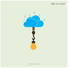 Flat cloud technology computing and creative bulb idea concept