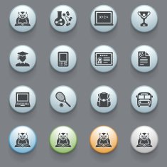 Education icons with color buttons on gray background
