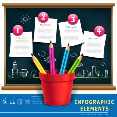 creative template infographic with pencils and flow char