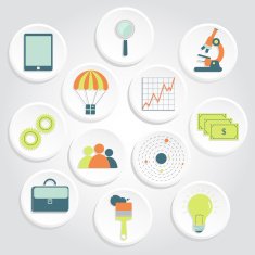 Colorful and circular icons of business science