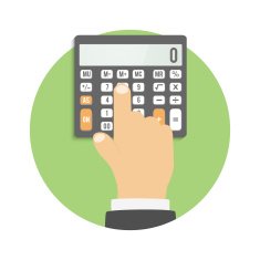 Hand considers on the calculator Calculator icon