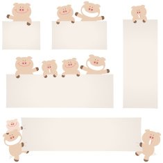 Cute pigs holding a blank sign for your message