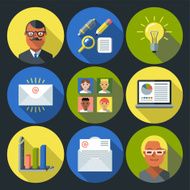 Business startup flat long shadow design circle icon set 3