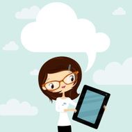 Cloud Computing concept Woman showing a tablet