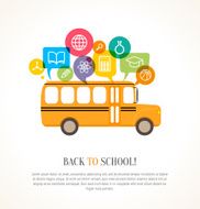 School bus with speech bubbles and icons