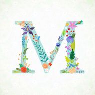 The letter M Bright floral element of colorful alphabet