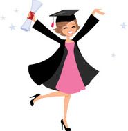 Young Woman holding Diploma at Graduation - Cartoon Illustration