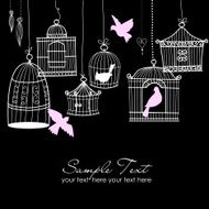 Retro Floral and Birdcage Illustration N3