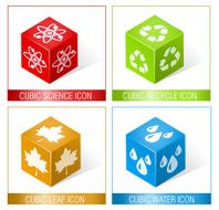 CUBIC SCIENCE RECYCLE LEAF AND WATER ICONS