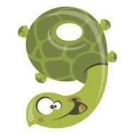 Number 9 funny cartoon smiling turtle N2