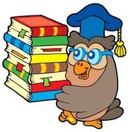 Owl teacher holding pile of books
