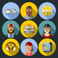 Hipster lifestyle people circle icon set 1 Trendy illustrations