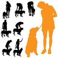 Vector silhouette of people with dog N43