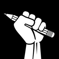 REVOLUTION Protesting human hand fist holding a pen concept icon N2