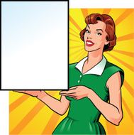 Retro Woman Holding Blank Sign Panel