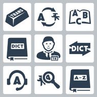 Vector translation and dictionary icons set