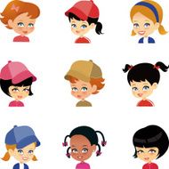 Set with 9 cartoon girls of varied expressions N2