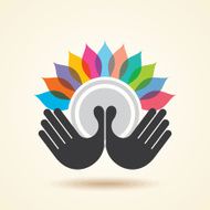 human hand &amp; tree icon with colourful leaves