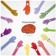 Creative brain Idea concept with businessman hands on background education