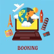 Online travel and booking flat concept
