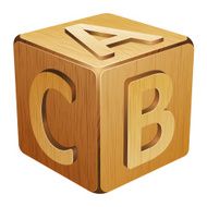 wooden cube with letters A B C N2
