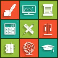 School and Education Vector Flat Icons Set N3